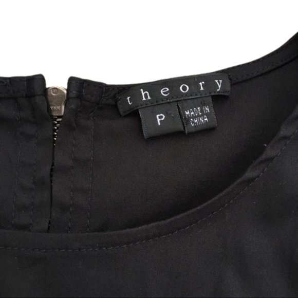 Theory Carrian Precise Pleated Peplum Blouse Back Zipper Black - Picture 6 of 7